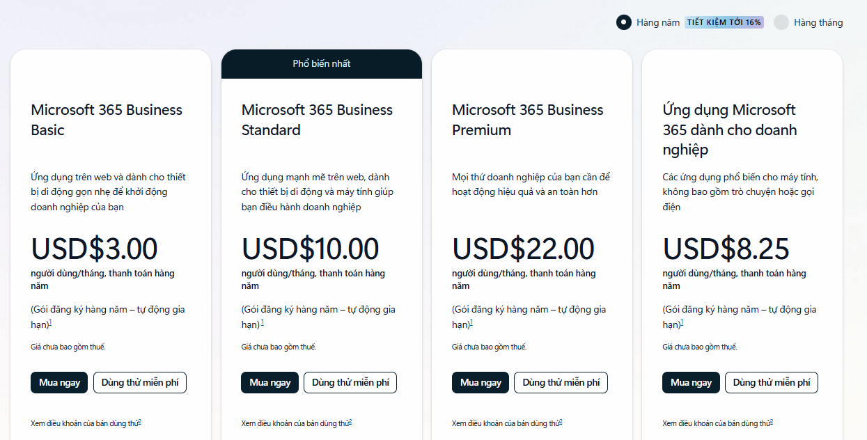 Bảng giá Microsoft 365 cho doanh nghiệp