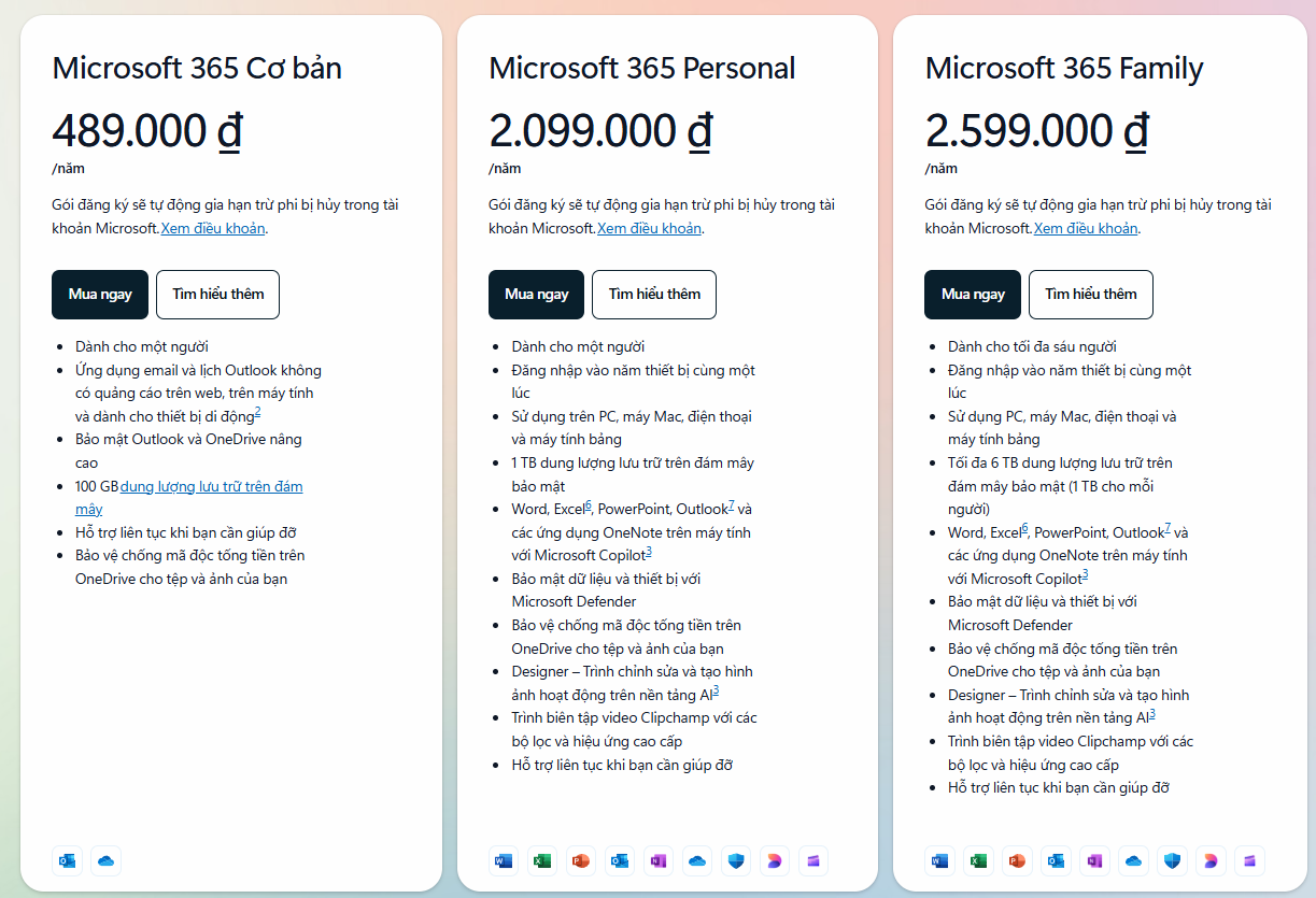 Bảng giá Microsoft 365 cho gia đình