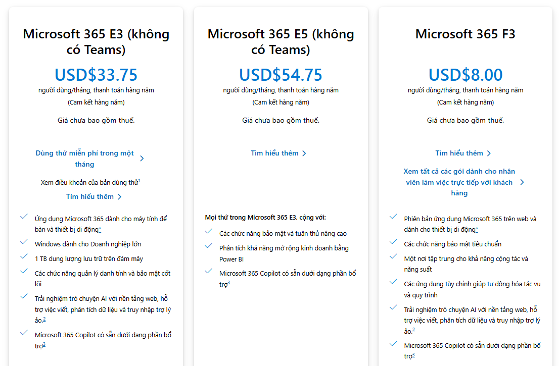 Bảng giá Microsoft 365 cho doanh nghiệp lớn