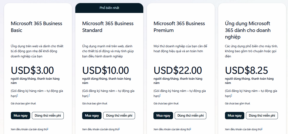 Các gói Microsoft 365 Các gói Microsoft 365