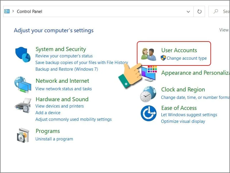 Chọn User Accounts