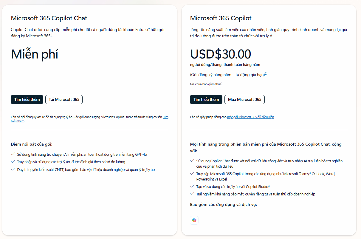 Bảng giá Microsoft 365 Copilot Bảng giá Microsoft 365 Copilot